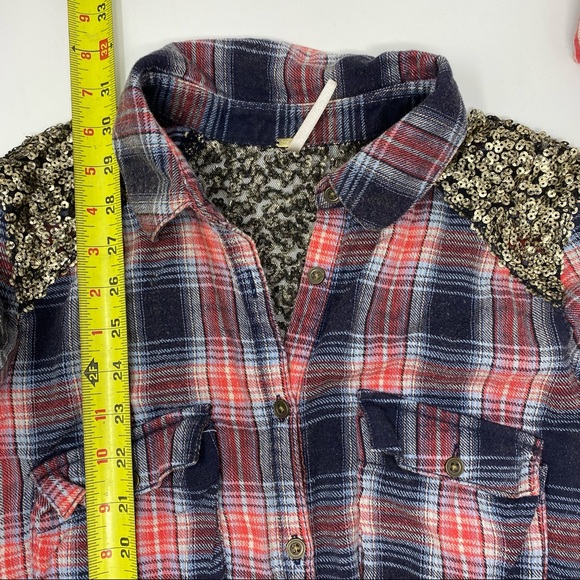 Free People Plaid Sequin Button Down XS - Picture 7 of 8